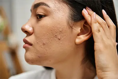 young woman with acne